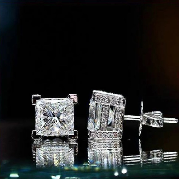 3.79Ct Emerald Cut Square Austrian Crystal VVS1 Simulated Diamond Studs Earrings - Picture 16 of 16